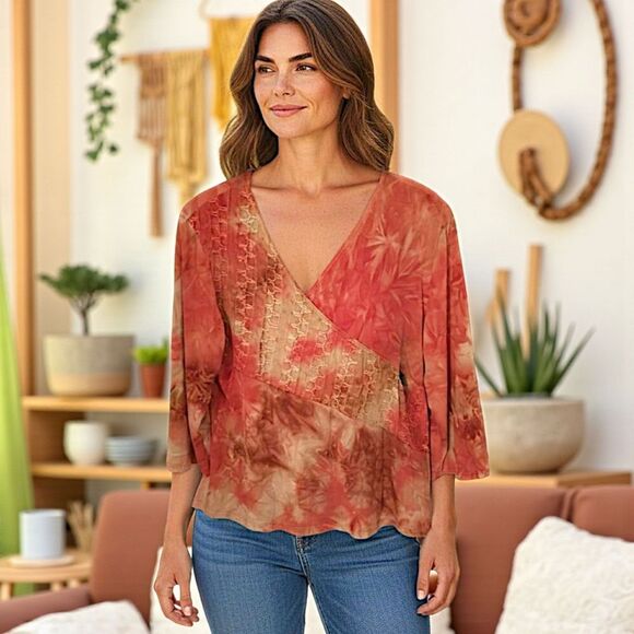 Y2K Embroidered Faux Wrap Top M Indie Fairy Bohemian Hippie Sequins Whimsigoth - Picture 12 of 16